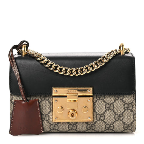 GG Supreme Monogram Calfskin Small Padlock Shoulder Bag Beige Black Cuir