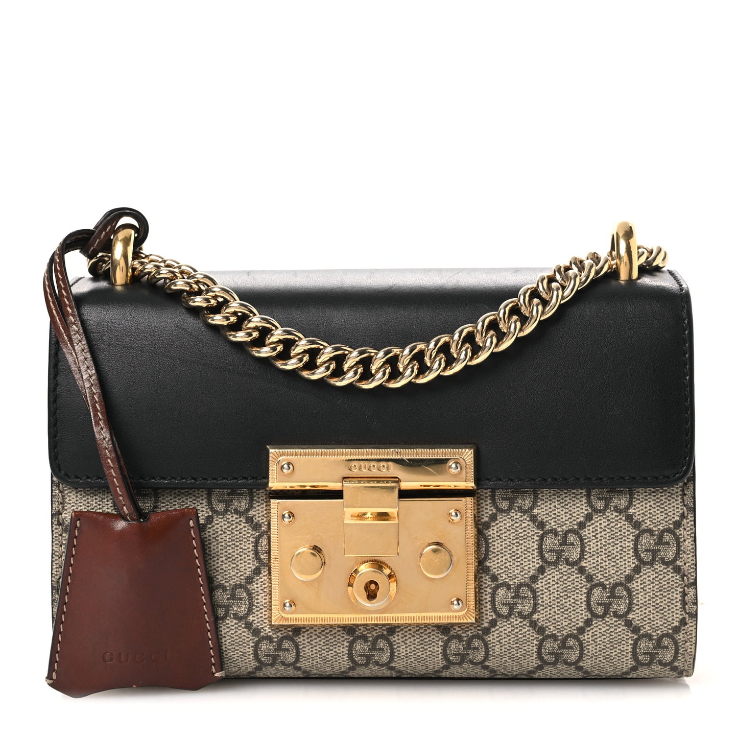 GG Supreme Monogram Calfskin Small Padlock Shoulder Bag Beige Black Cuir
