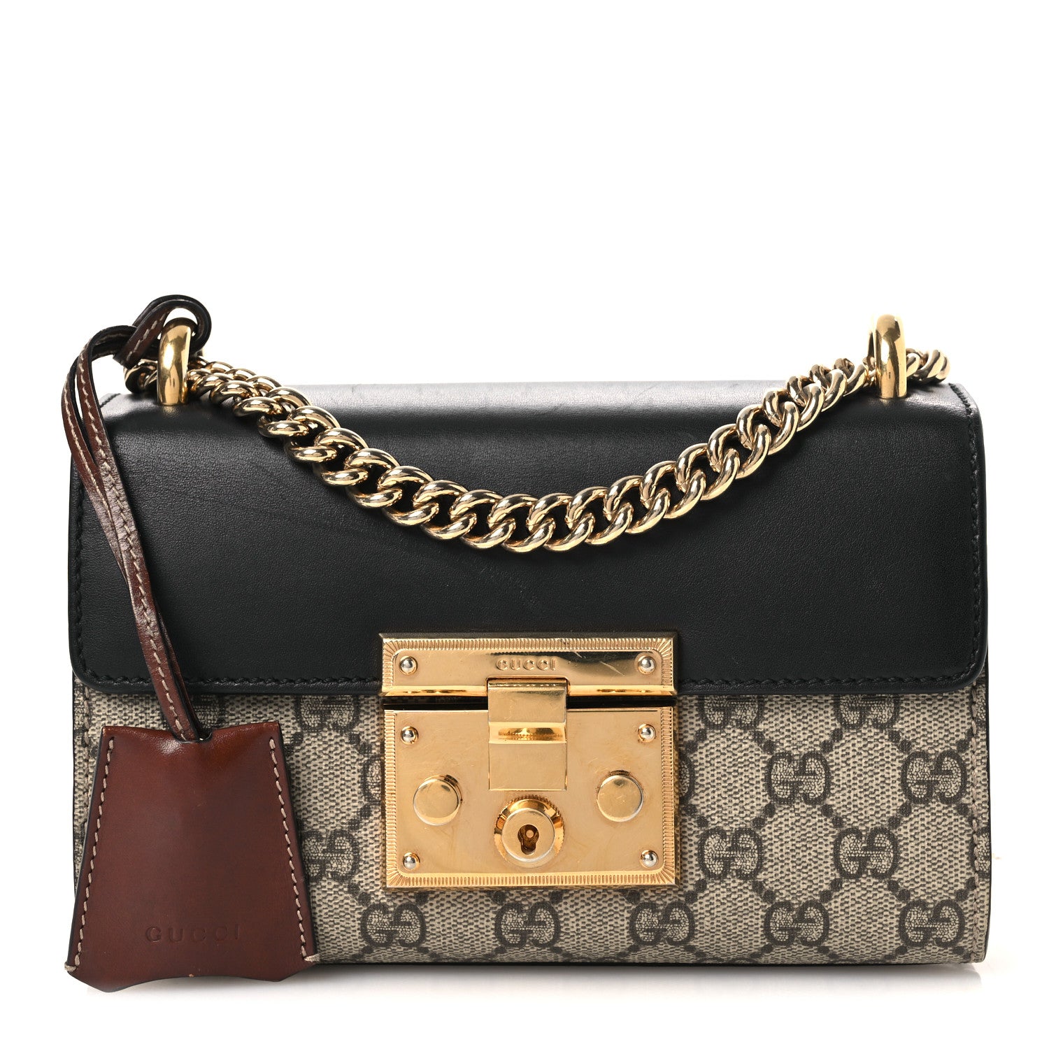 Gucci GG Supreme Monogram Calfskin Small Padlock Shoulder Bag Beige Black Cuir 1 of 16