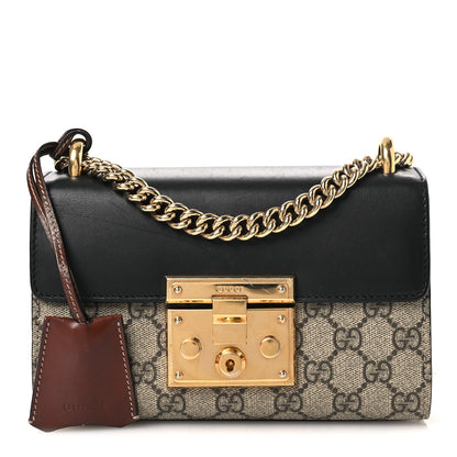 Gucci GG Supreme Monogram Calfskin Small Padlock Shoulder Bag Beige Black Cuir 1 of 16
