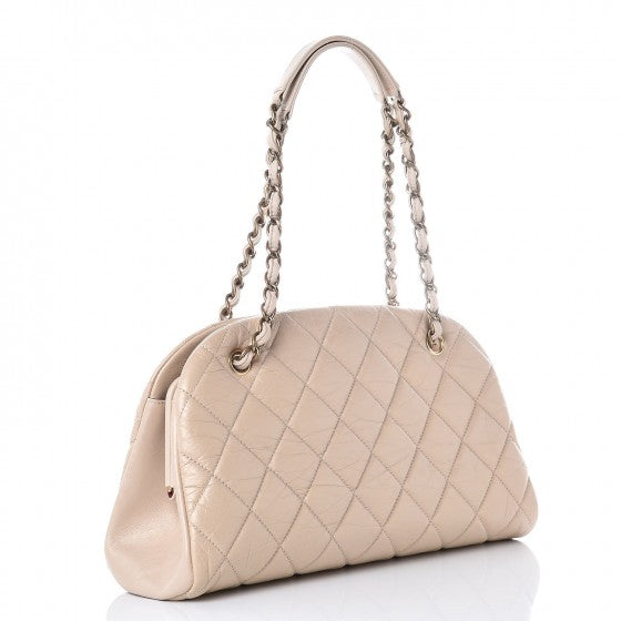 Aged Calfskin Quilted Medium Just Mademoiselle Bowling Bag Beige
