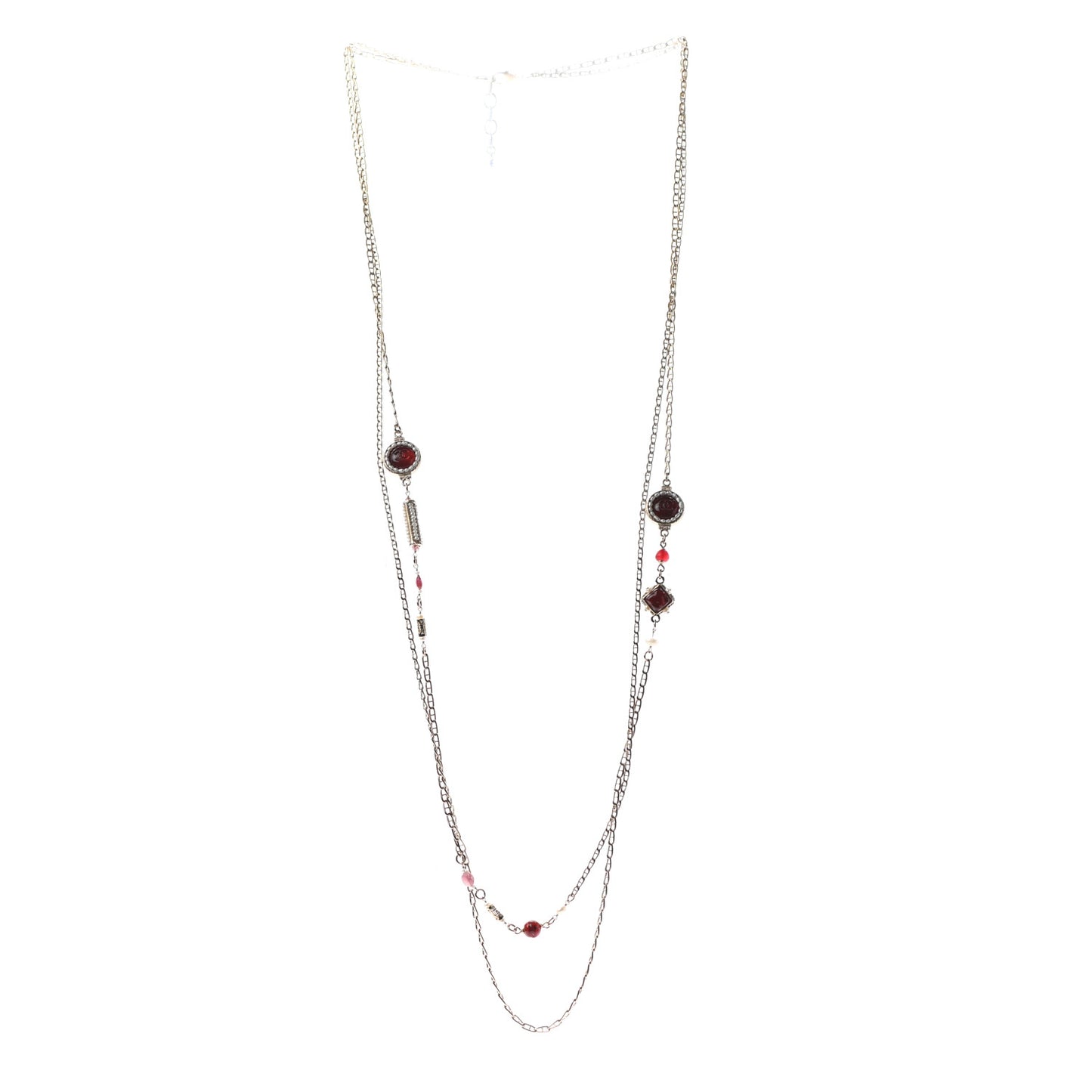 Pearl Resin Long Necklace Gold Red