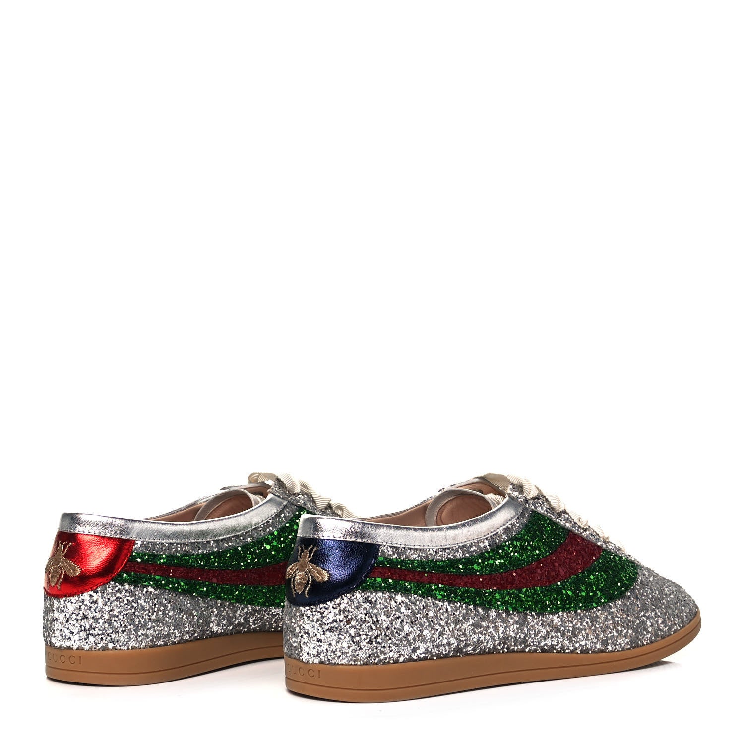 Gucci Glitter Fabric Web Mens Falacer Sneakers 9 Silver 4 of 7