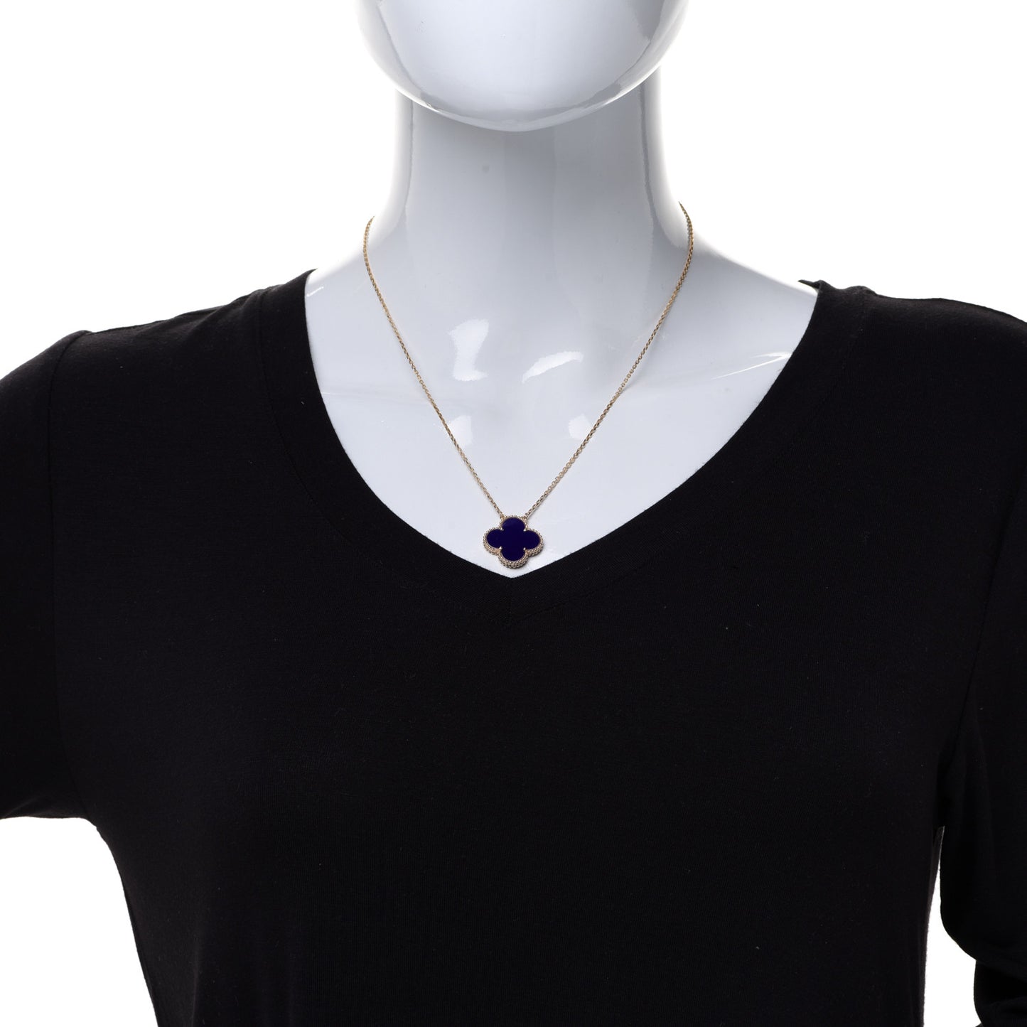 18K Yellow Gold Blue Sevres Porcelain Magic Alhambra Vendome Necklace