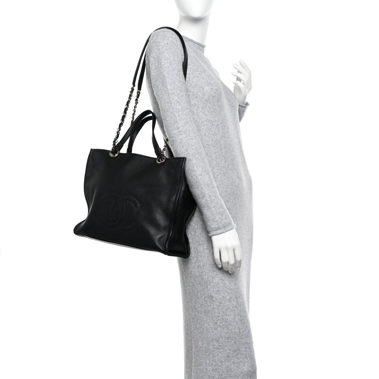 Calfskin CC Zipped Shopping Tote Black