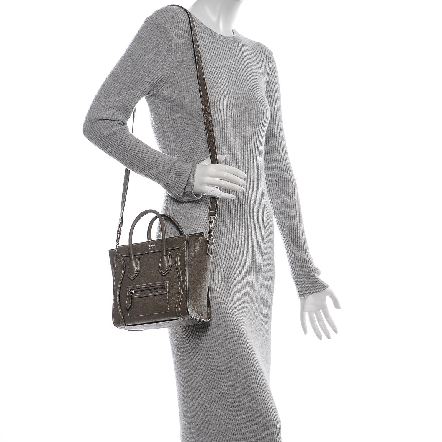 Celine Drummed Calfskin Nano Luggage Souris 2 of 6