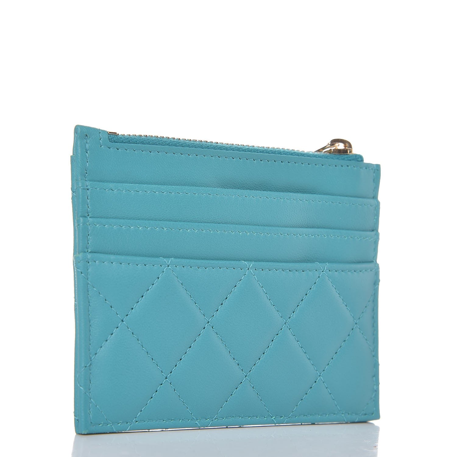 Chanel Lambskin Quilted Zip Card Holder Turquoise 3 of 8