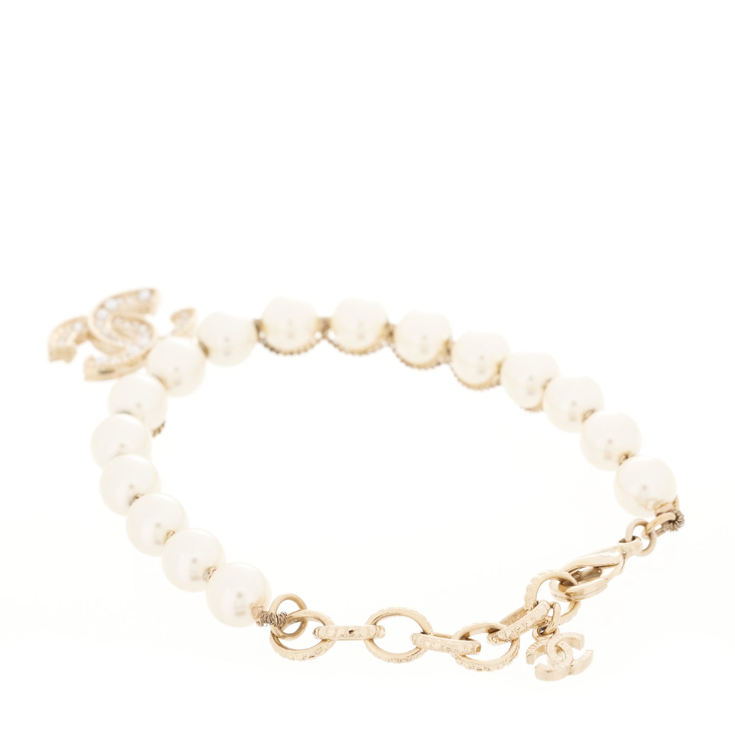 Graduated Pearl Crystal CC Bracelet Gold