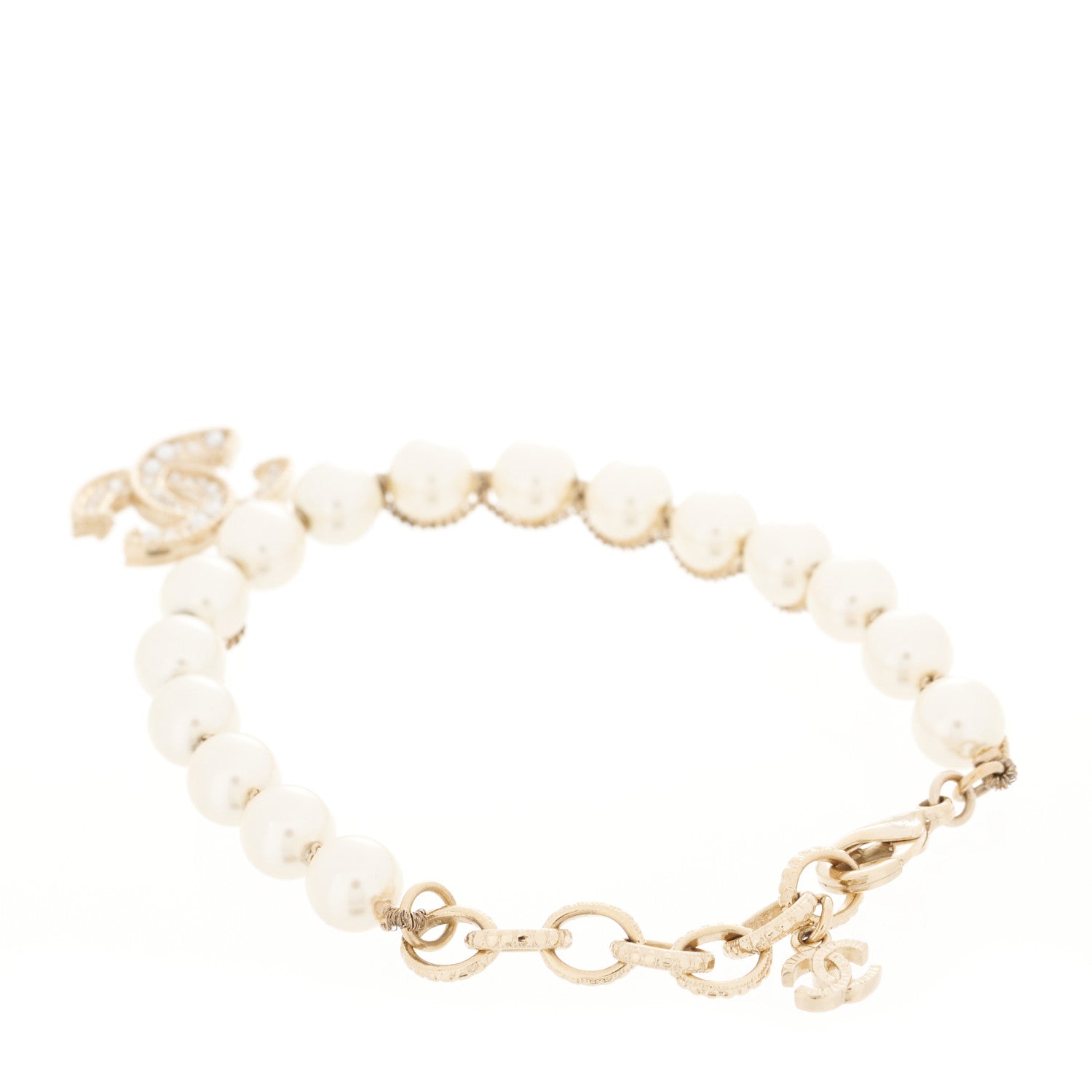 Chanel Graduated Pearl Crystal CC Bracelet Gold 2 of 4