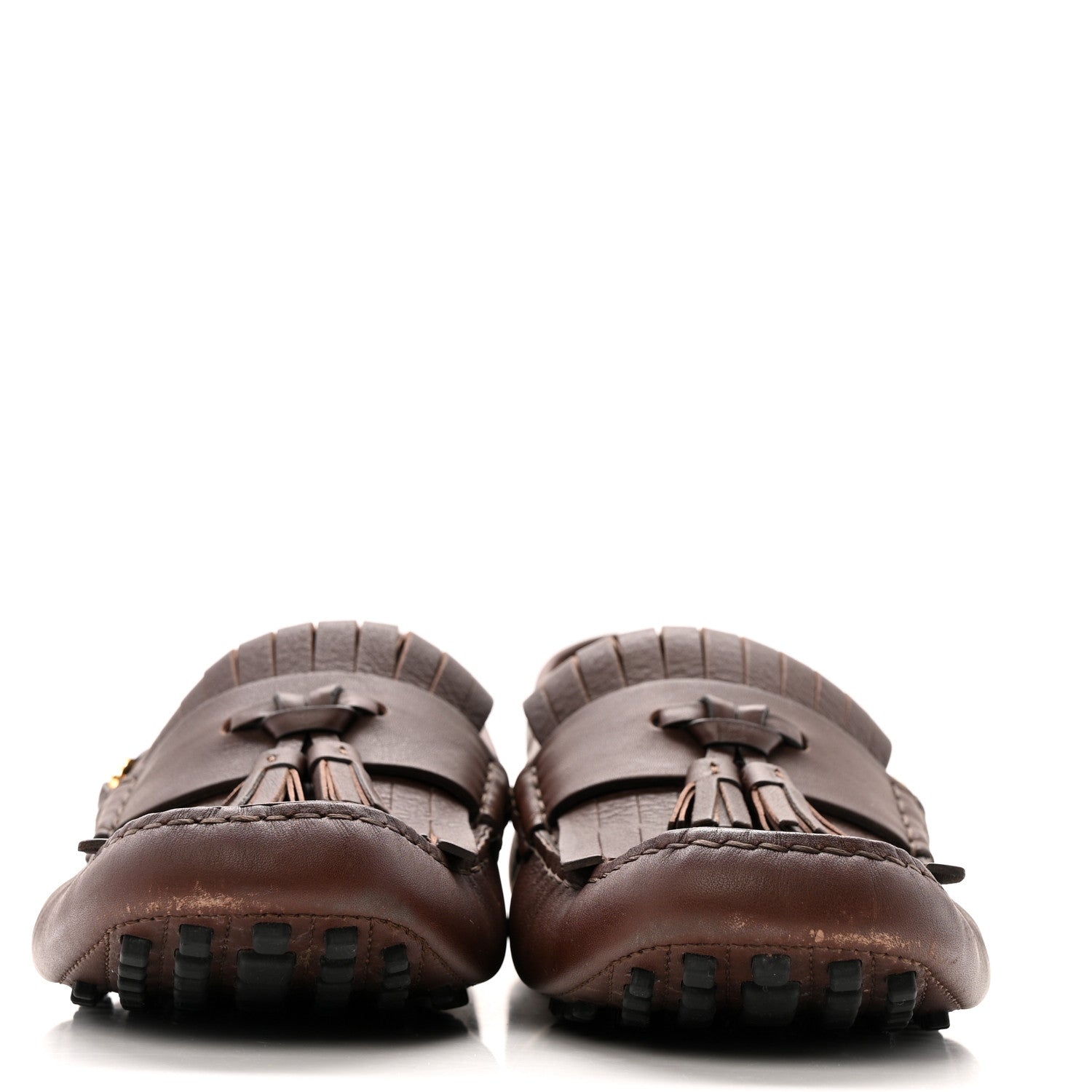 Gucci Calfskin Fringe Interlocking G Mens Driver Loafers 8 Brown 3 of 12
