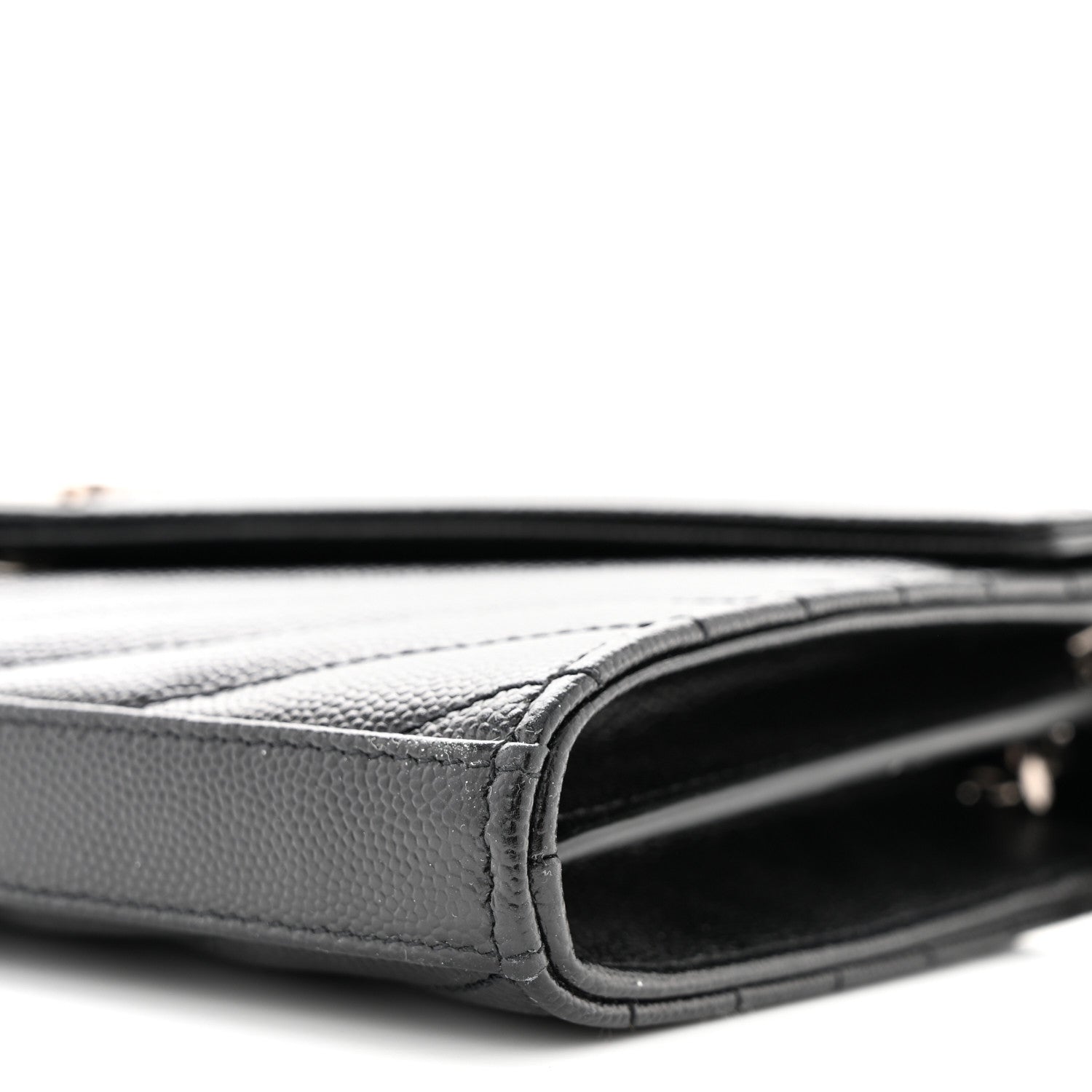 Saint Laurent Grain De Poudre Matelasse Chevron Monogram Chain Wallet Black 10 of 10