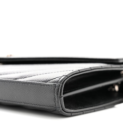 Saint Laurent Grain De Poudre Matelasse Chevron Monogram Chain Wallet Black 10 of 10
