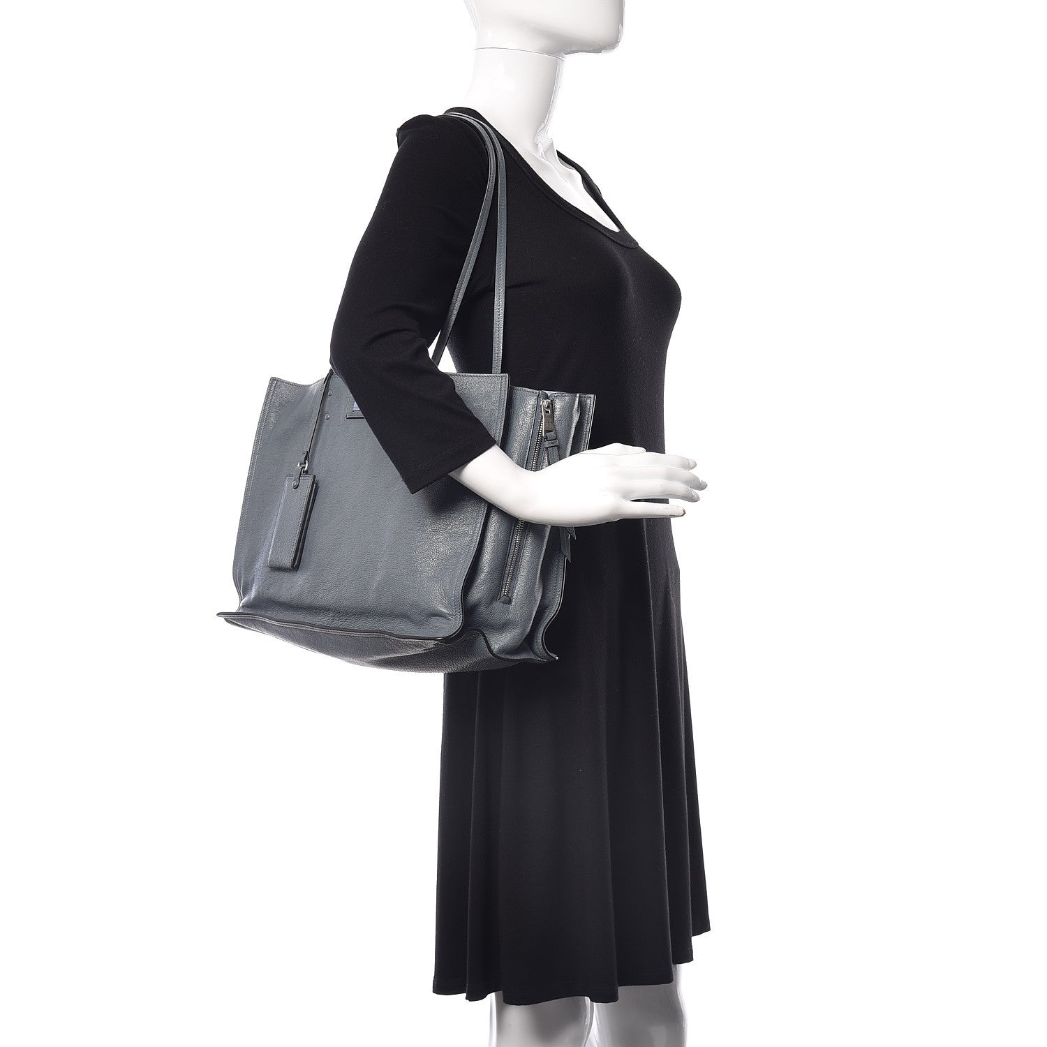 Prada Glace Calfskin Etiquette Shopping Bag Marine Astrale 2 of 9