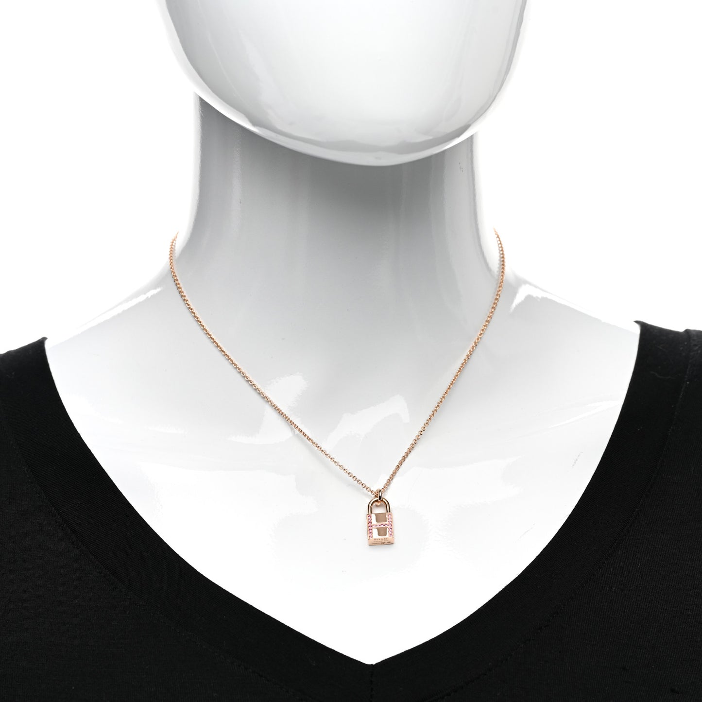 18K Rose Gold Pink Sapphire Amulettes Cadenas Pendant Necklace