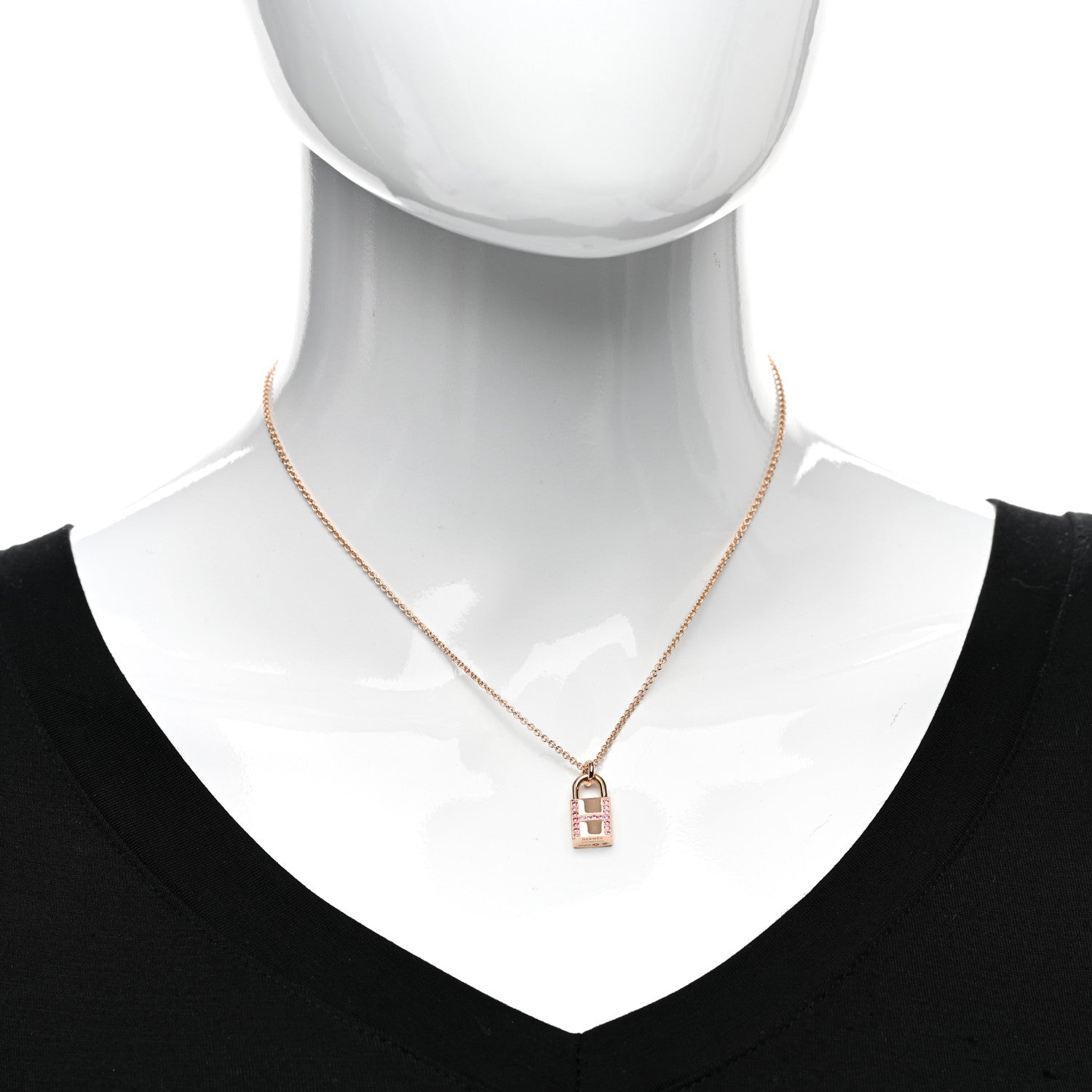 Hermes 18K Rose Gold Pink Sapphire Amulettes Cadenas Pendant Necklace 2 of 5