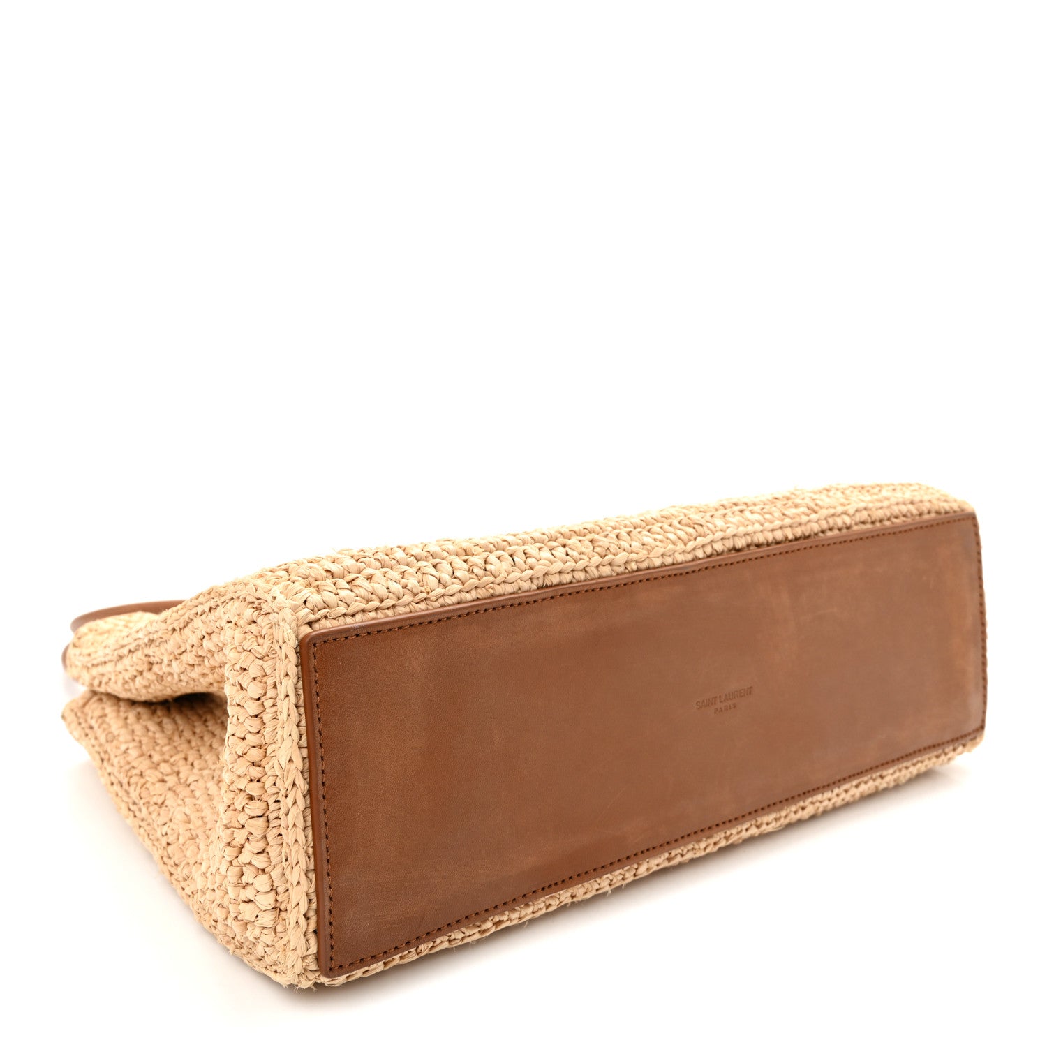 Saint Laurent Raffia Calfskin Panier Rectangle Tote Naturel Brick 4 of 9