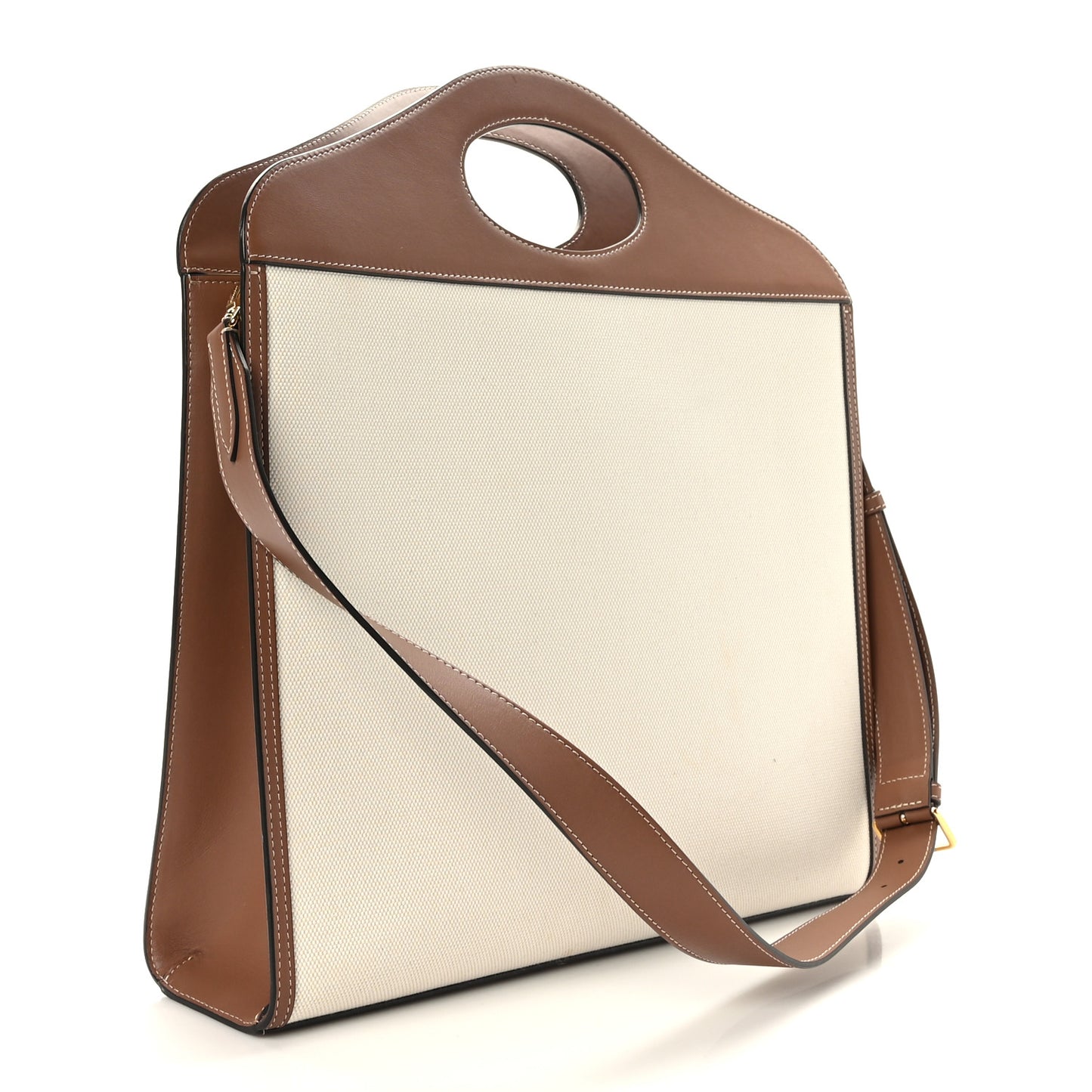 Canvas Smooth Calfskin Two Tone Medium Pocket Bag Natural Malt Brown