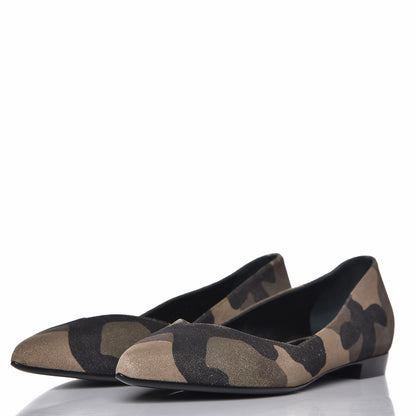 Saint Laurent Suede Camouflage Print Paris 10 Decolete Ballerina Flats 36 Green 3 of 16