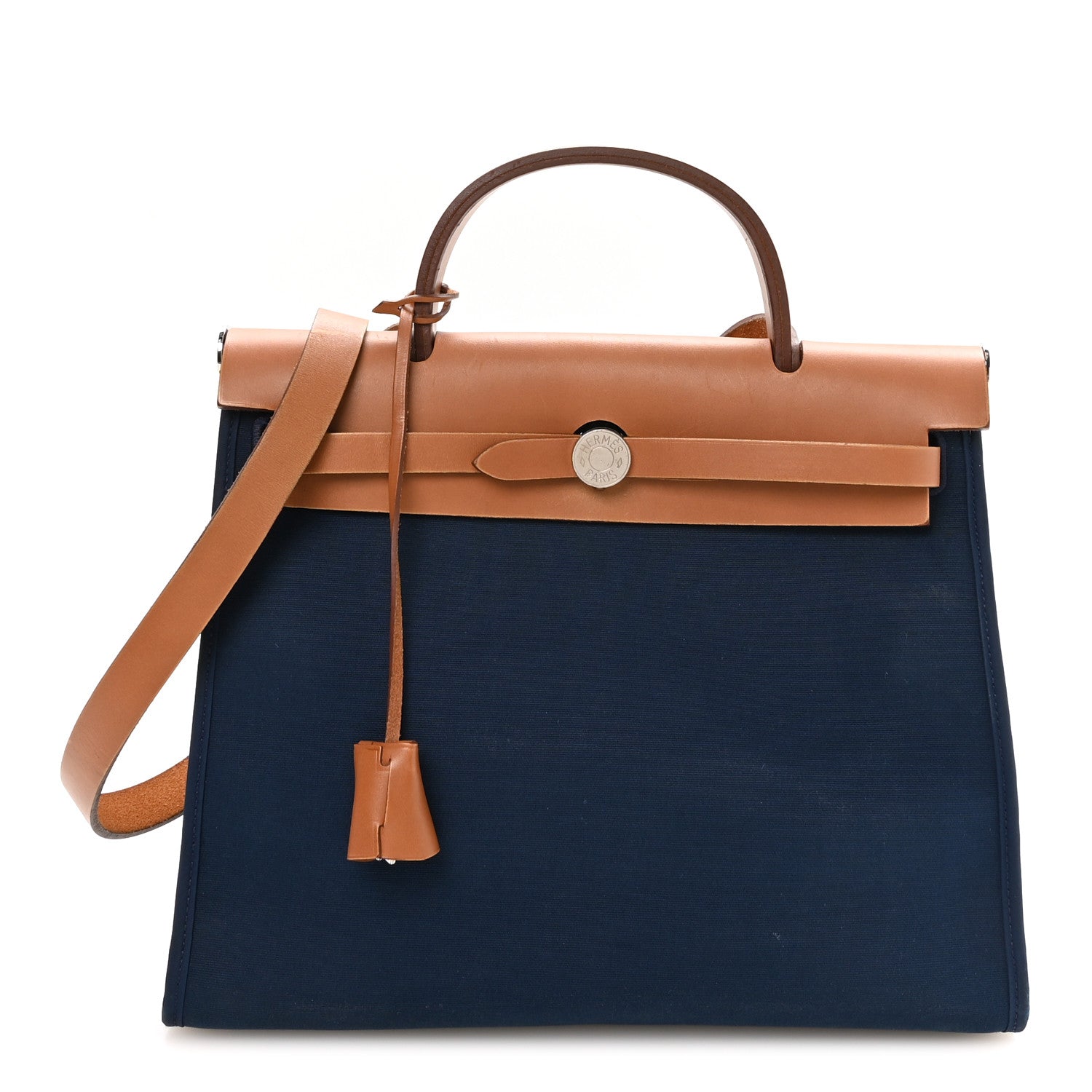 Hermes Vache Hunter Toile Herbag Zip 31 PM Bleu De Malte Natural 1 of 12