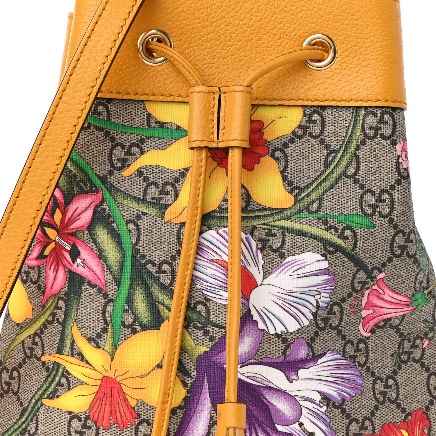 Gucci GG Supreme Monogram Flora Small Ophidia Bucket Bag Beige Multicolor Crop 7 of 8