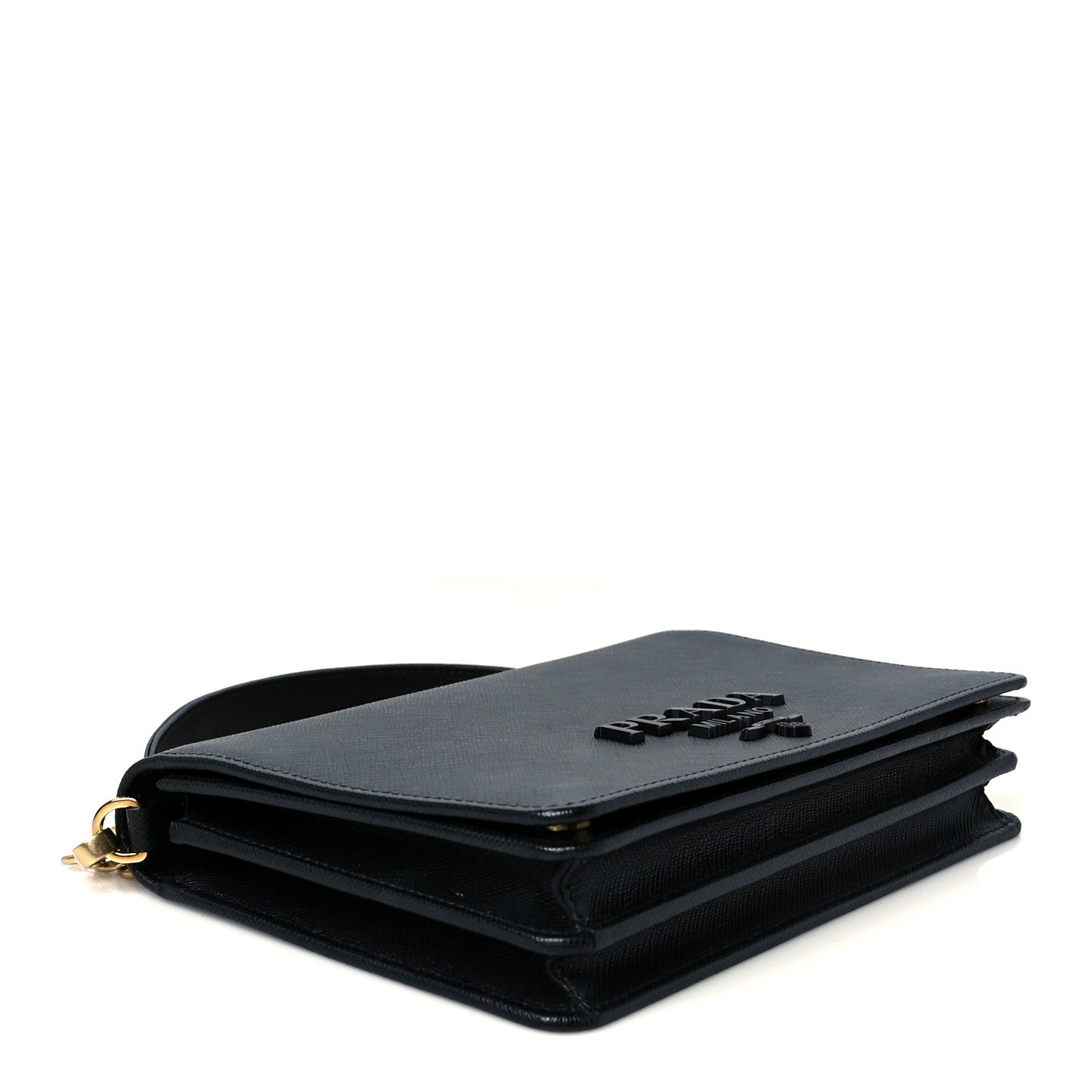 Saffiano Lux Metal Logo Monochrome Mini Flap Chain Shoulder Bag Black