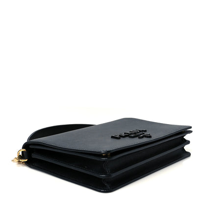 Prada Saffiano Lux Metal Logo Monochrome Mini Flap Chain Shoulder Bag Black 4 of 11