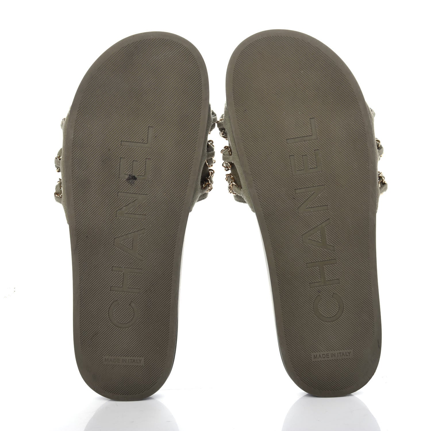 Chanel Canvas Chain Flat Sandals 40 Khaki 6 of 10