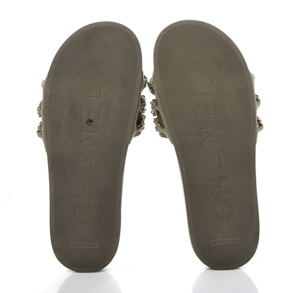 Chanel Canvas Chain Flat Sandals 40 Khaki 6 of 10