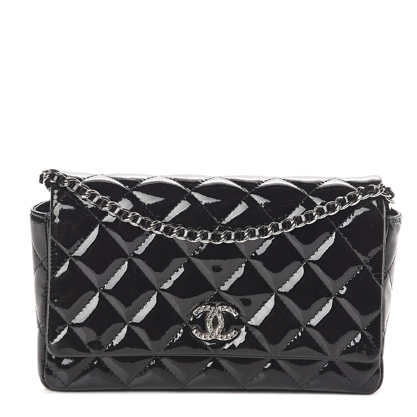 Patent Quilted Brilliant Wallet On Chain WOC Black