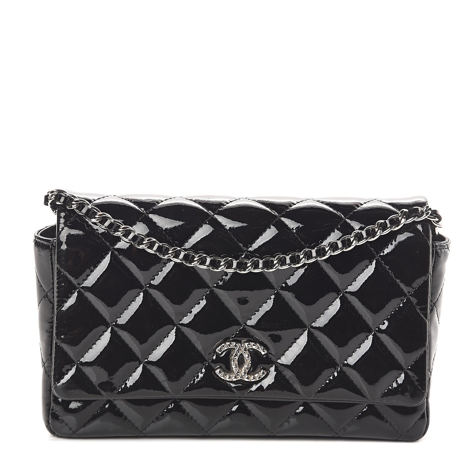 Chanel Patent Quilted Brilliant Wallet On Chain WOC Black 1 of 10