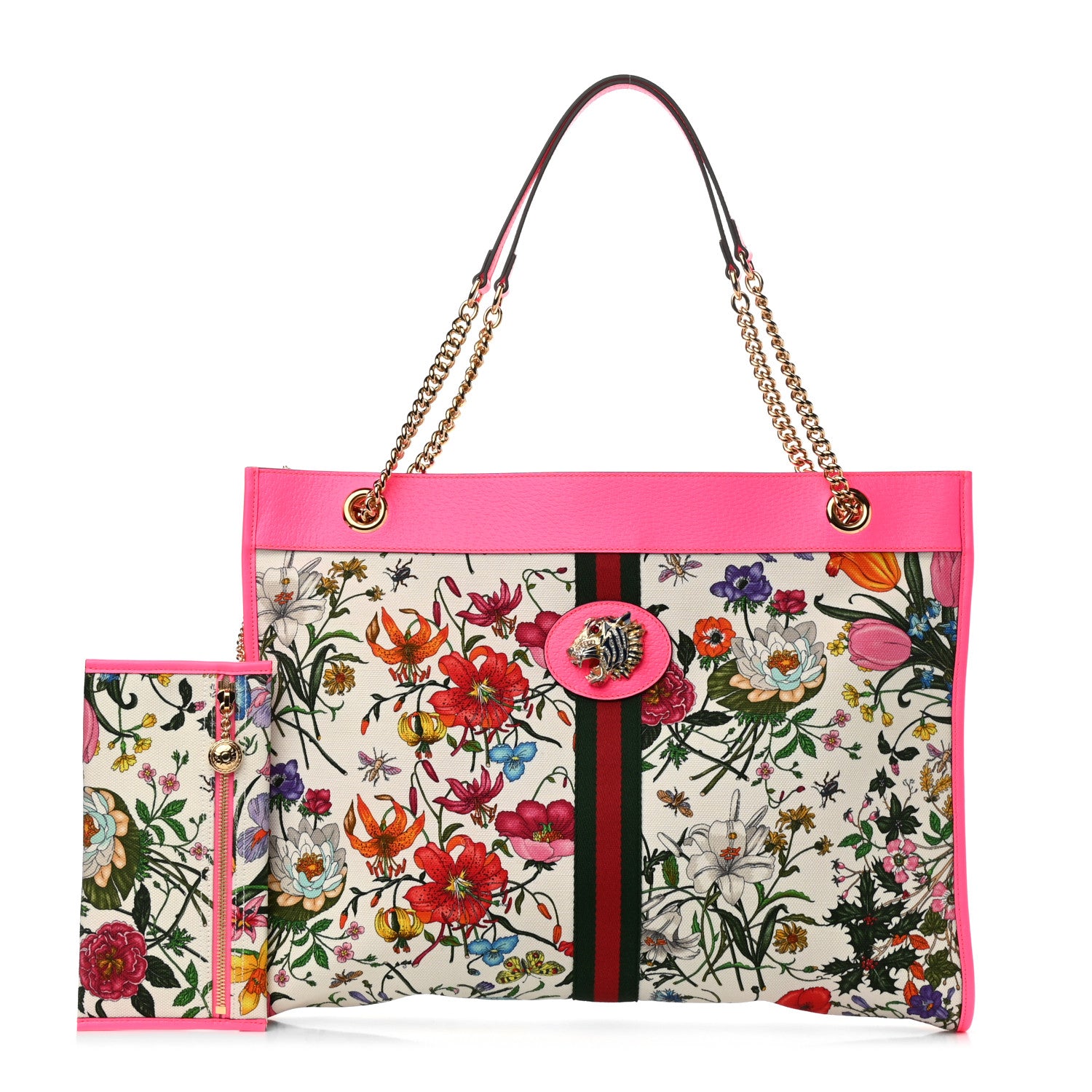 Gucci Canvas Flora Large Rajah Chain Tote White Multicolor Fuxia Fluo 1 of 11