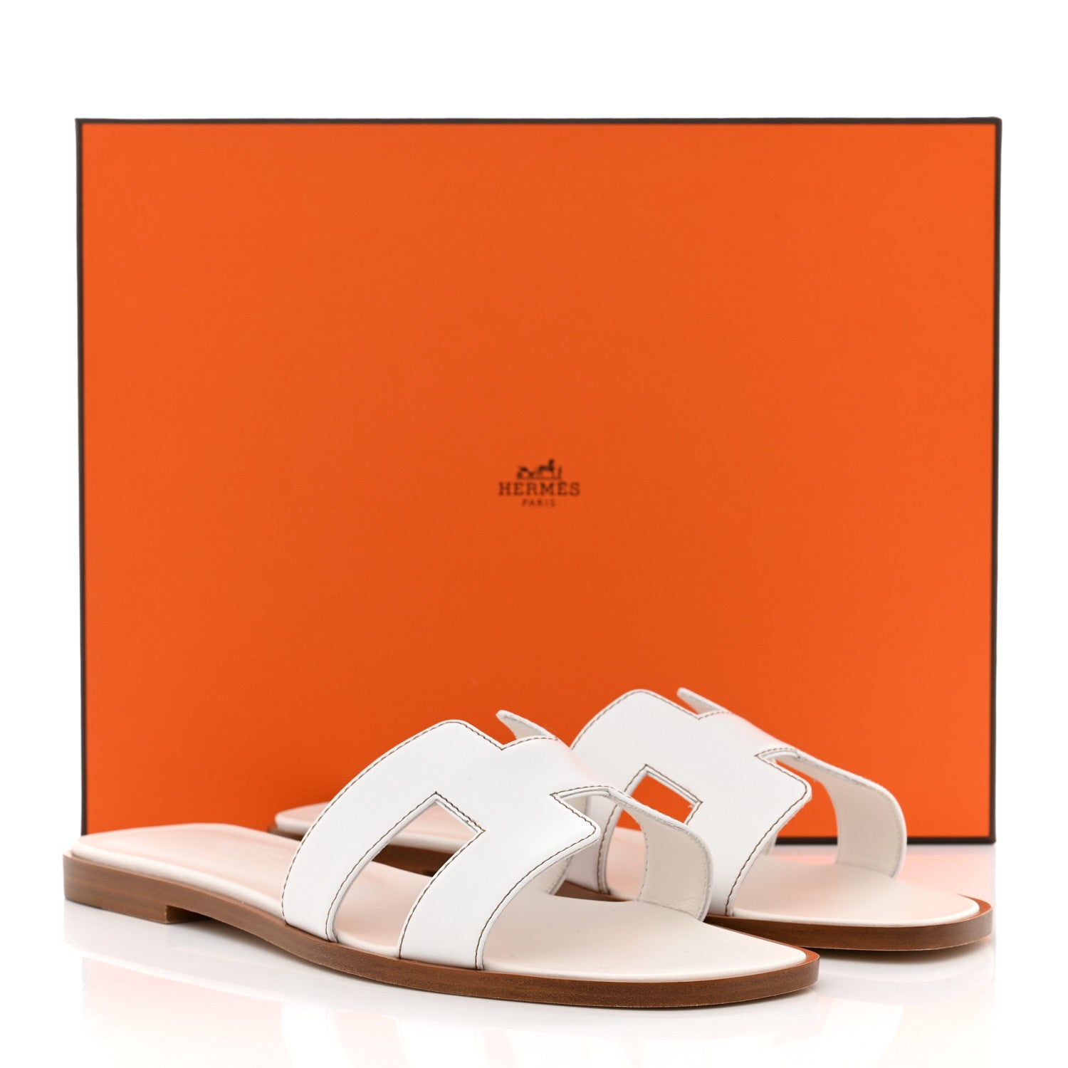 Hermes Box Calfskin Oran Sandals 37.5 White 9 of 9