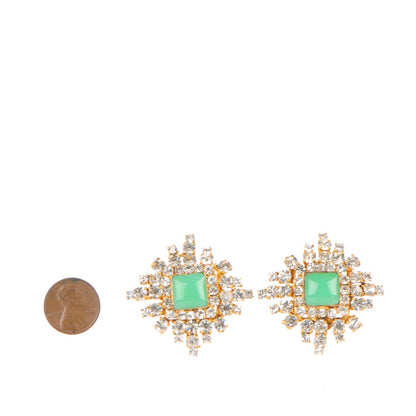 Chanel Resin Crystal Clip On Earrings Gold Green 2 of 4