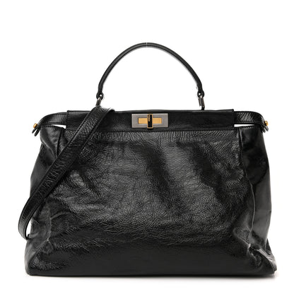 Fendi Patent Large Peekaboo Iconic Satchel Black 1 of 17