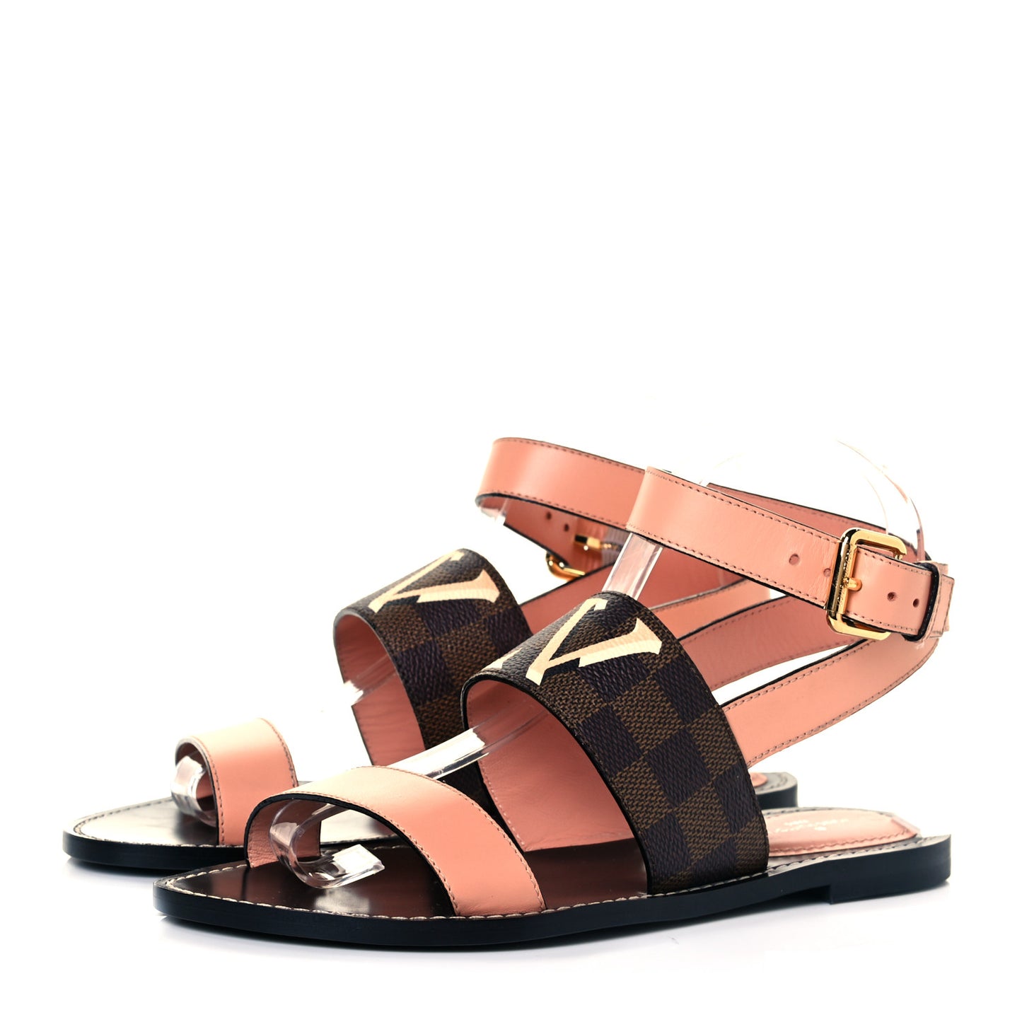 Calfskin Damier Ebene Passenger Flat Sandals 38 Venus Pink