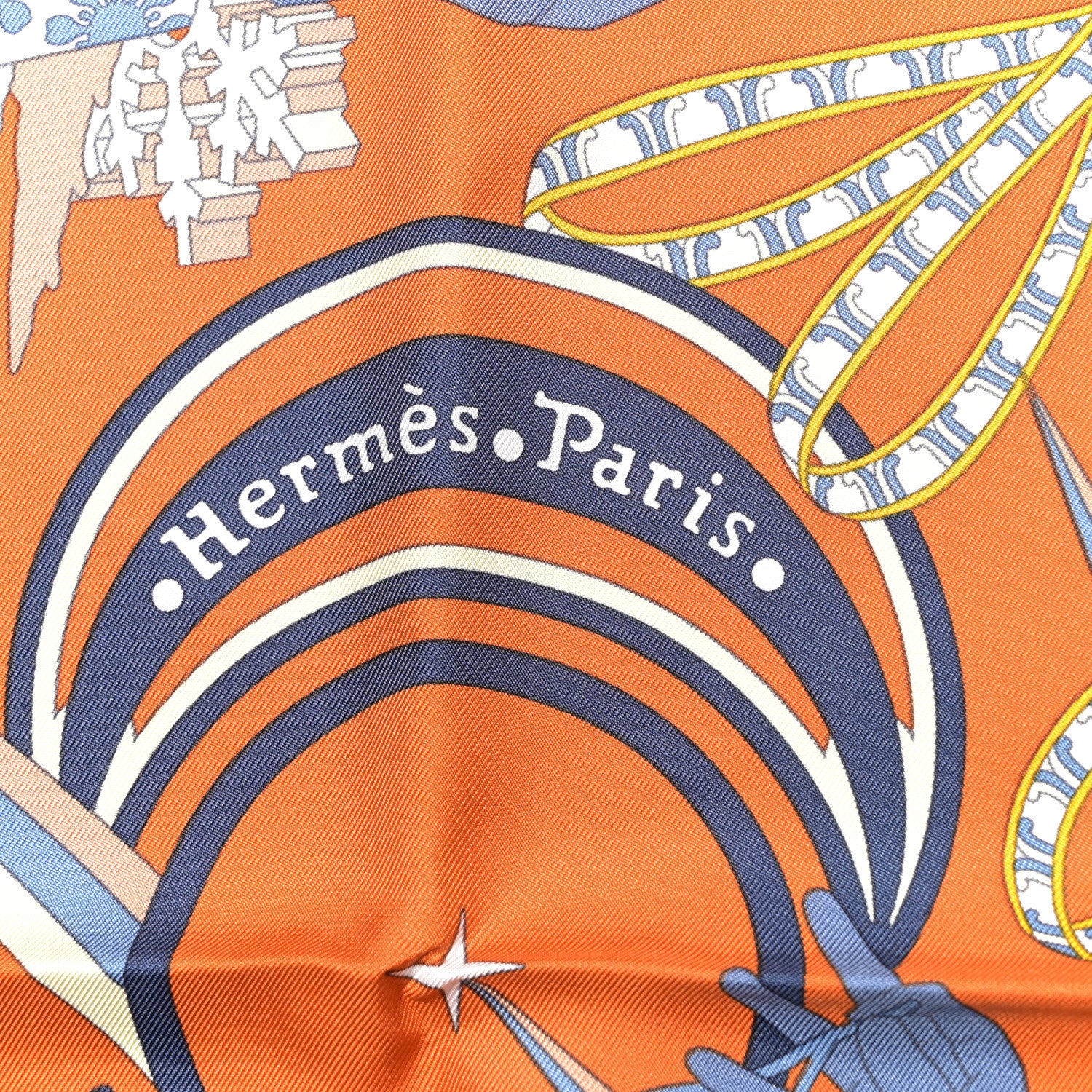 Hermes Silk Le Sacre Des Saisons Scarf 90 Potiron Bleu Gris Jaune Soleil 2 of 4