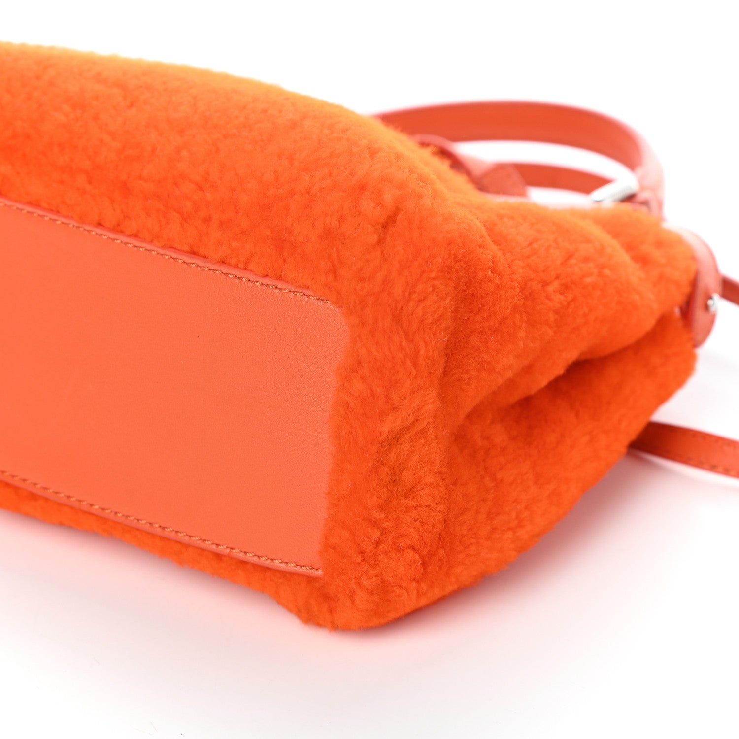 Fendi Shearling Nappa Mini Peekaboo Iconic Satchel Arancio Arancio 8 of 8