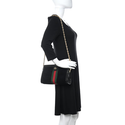 Gucci Suede Patent GG Web Small Ophidia Chain Shoulder Bag Black 3 of 21