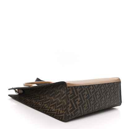 Fendi Glazed Fabric Vitello Cover FF 1974 Diagonal Bi-Color Vertical Tote Tobacco Moro Sand Black 4 of 10