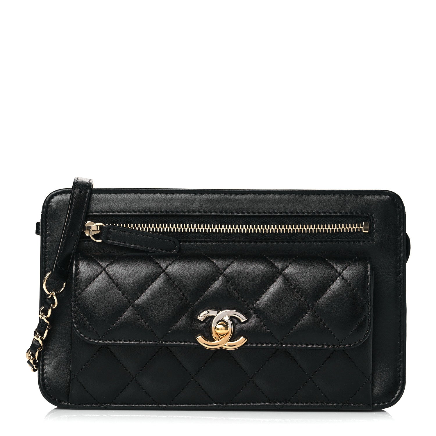 Chanel Lambskin Quilted Front Pocket Clutch With Chain Black 1 of 11