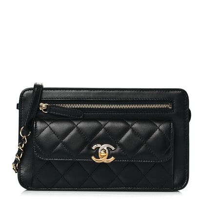 Chanel Lambskin Quilted Front Pocket Clutch With Chain Black 1 of 11