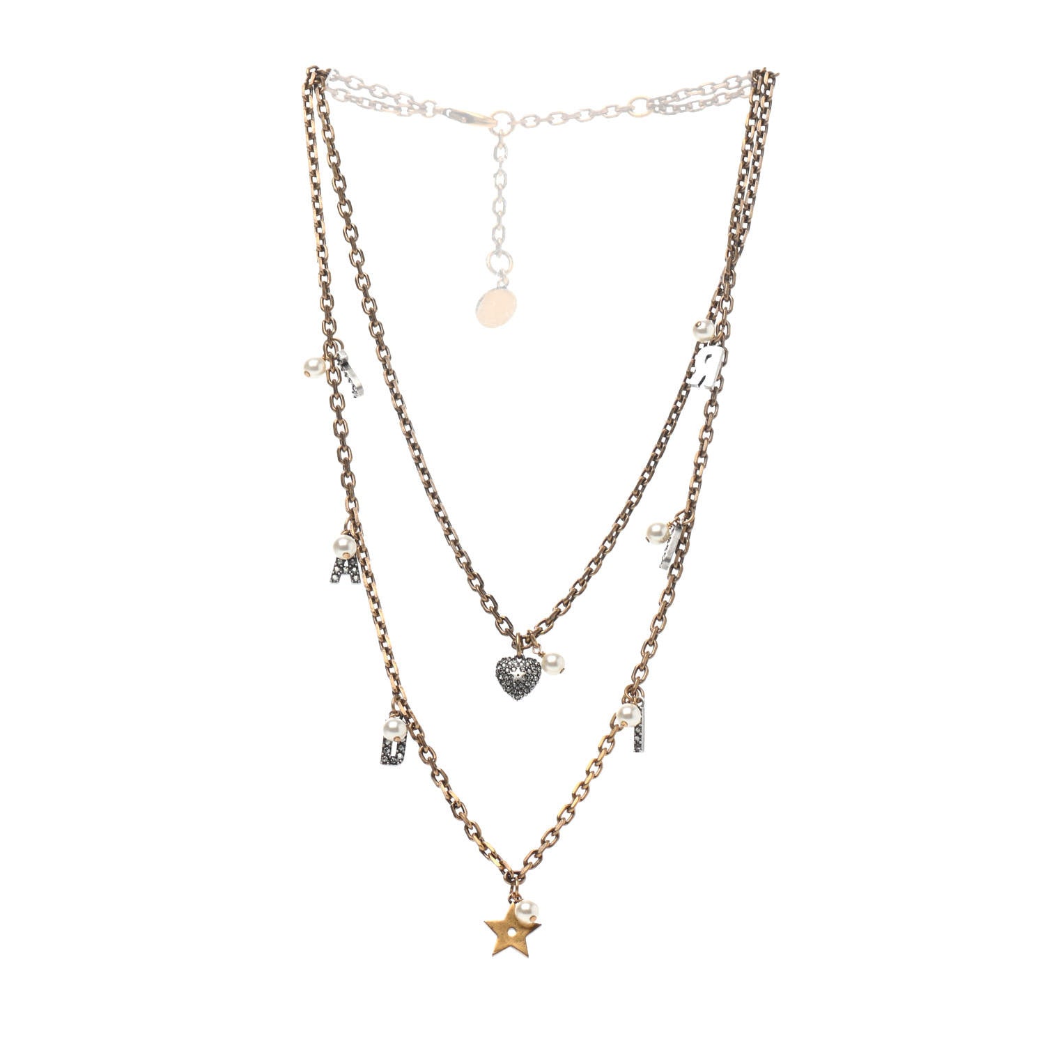 Christian Dior Metal Crystal Pearl Star Multi Strand Necklace Aged Gold 2 of 4