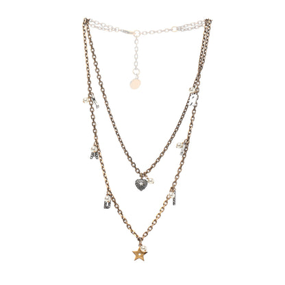 Christian Dior Metal Crystal Pearl Star Multi Strand Necklace Aged Gold 2 of 4