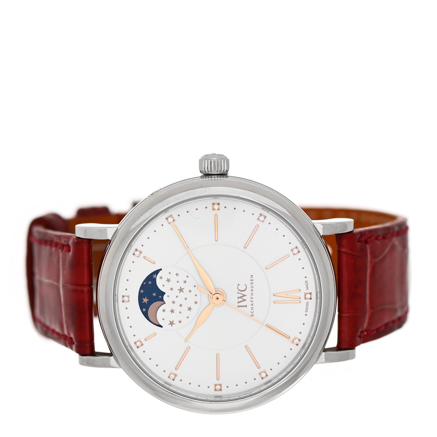 Stainless Steel Alligator Diamond 37mm Portofino Moon Phase Automatic Watch IW459011