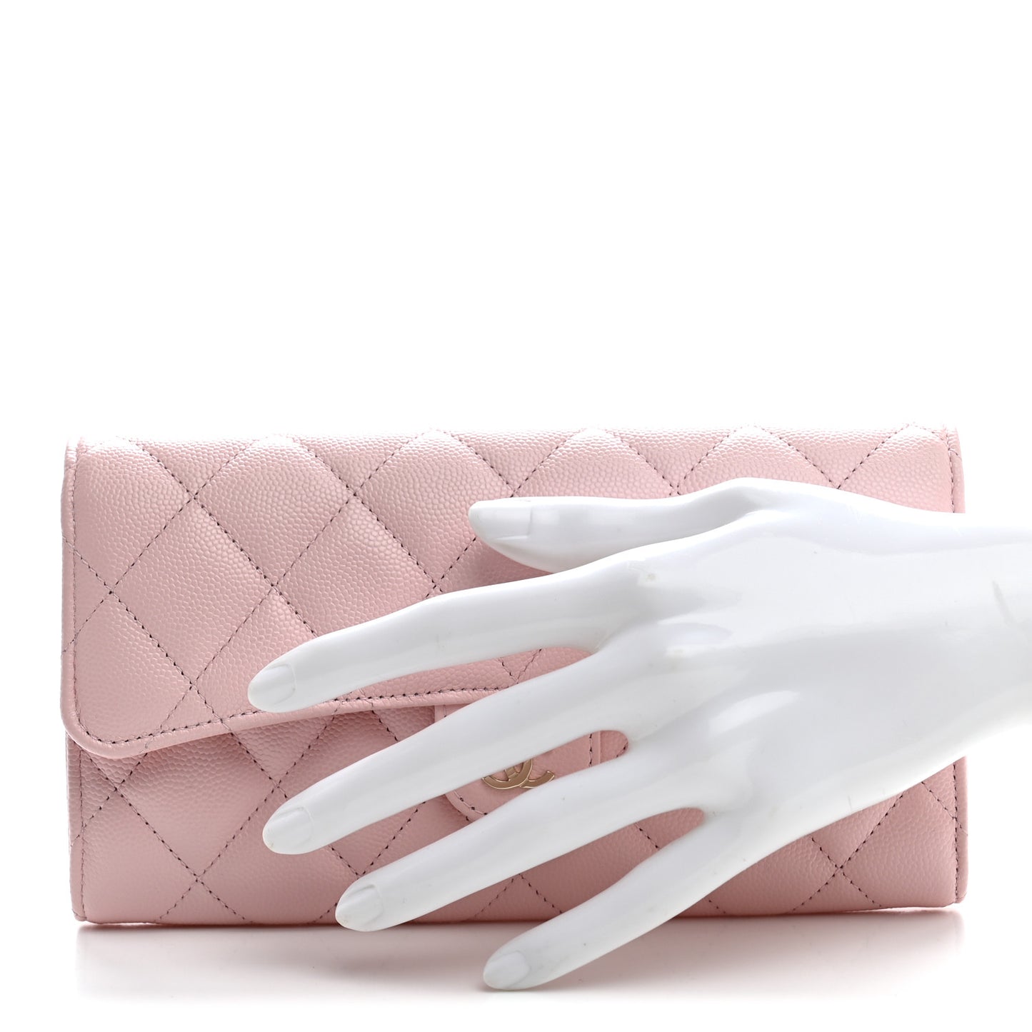 Caviar Quilted Large Gusset Flap Wallet Light Pink