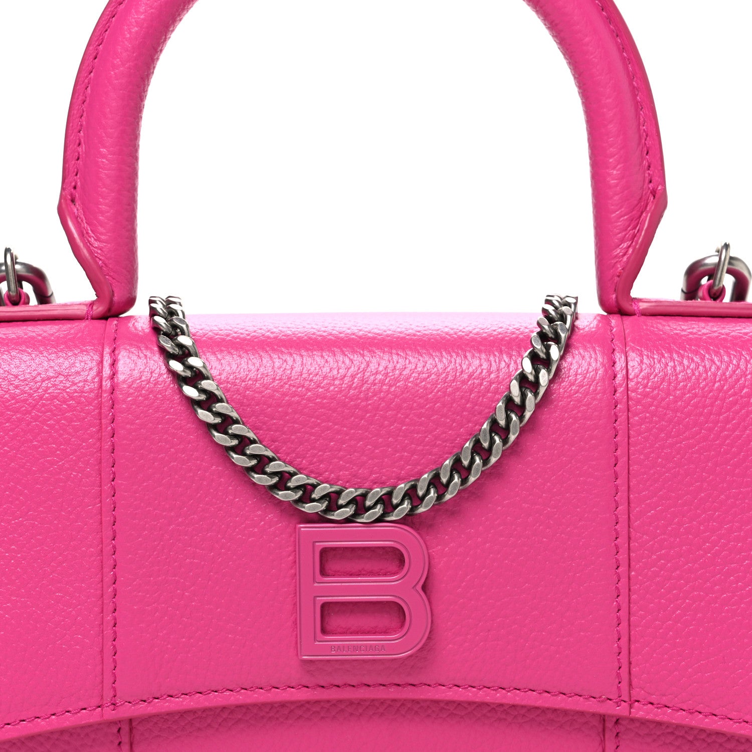 Balenciaga Grained Calfskin Tonal B Hourglass Top Handle Crossbody Phone Holder Fuchsia 8 of 10