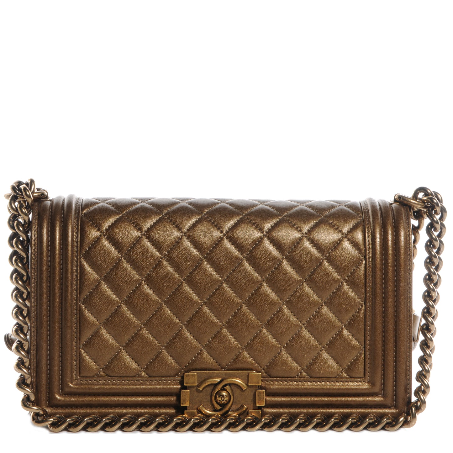Lambskin Quilted Medium Boy Flap Dark Gold