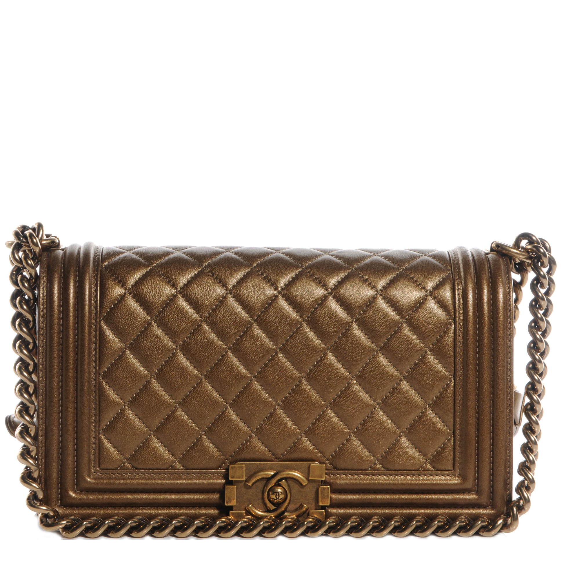Chanel Lambskin Quilted Medium Boy Flap Dark Gold 1 of 8