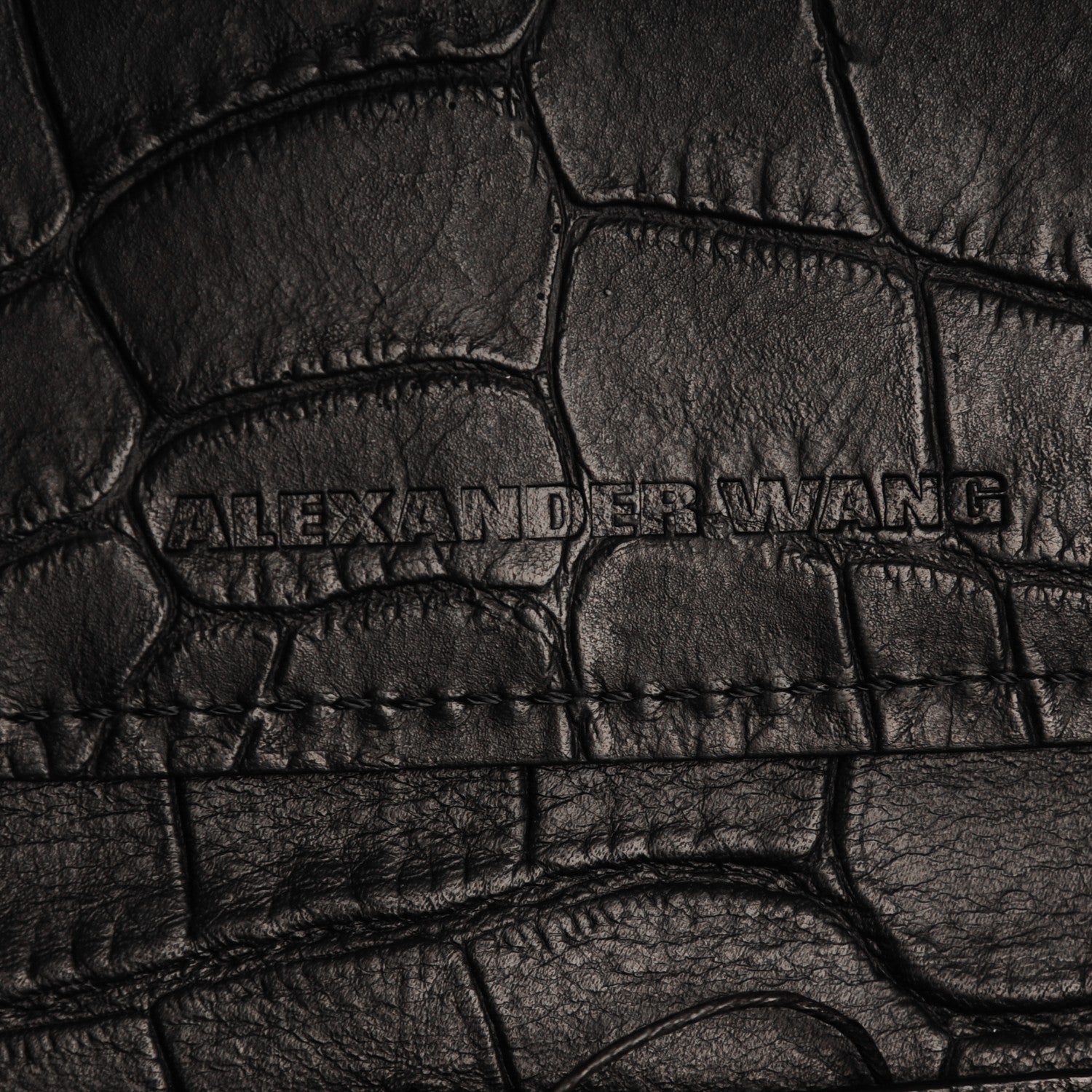 Alexander Wang Calfskin Crocodile Embossed Prisma Skeletal Tote Black Silver Hardware 6 of 6