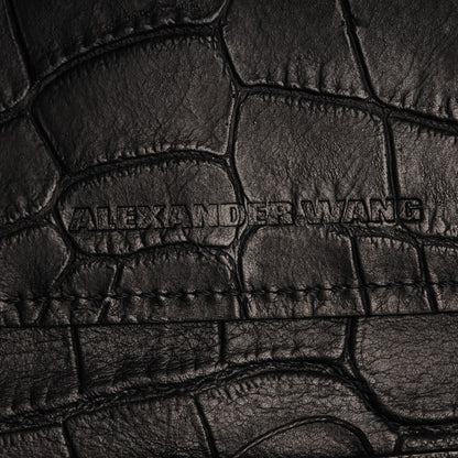 Alexander Wang Calfskin Crocodile Embossed Prisma Skeletal Tote Black Silver Hardware 6 of 6